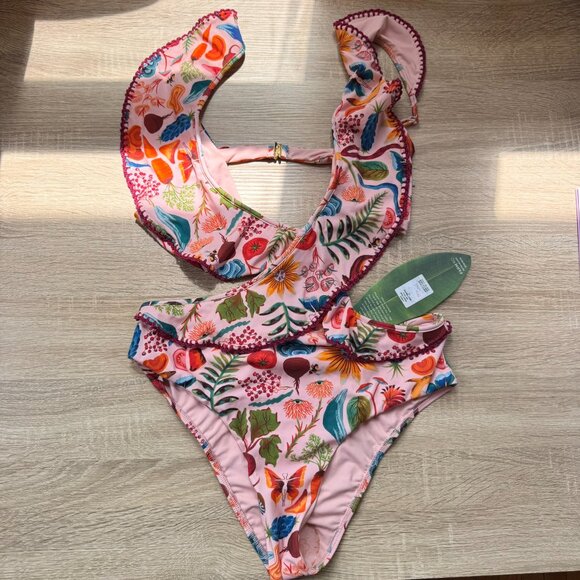 NWT Farm Rio Bright Farm One Piece Swimsuit Cutout Mixed Fruit Print XL - Picture 4 of 13